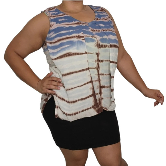 XCVI Tie Dye Short Sleeve Blouse Brown Blue Sz S - Picture 10 of 10